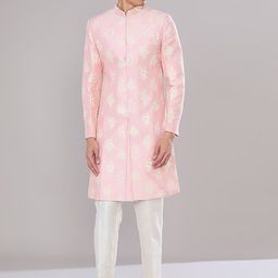 RNG Safawala Floral Printed Mandarin Collar Dupion Silk Straight Kurta with Trousers-image-97