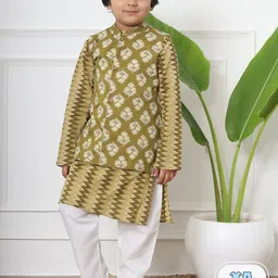 Readiprint Fashions Boys Chevron Printed Pure Cotton Kurta With Pyjamas & Nehru Jacket-picture-16