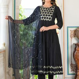 KALINI Women Regular Pure Cotton Kurta with Trousers & With Dupatta-image-7