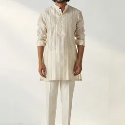 STUDIO BAGECHAA Men Regular Chanderi Silk Kurta with Trousers-27