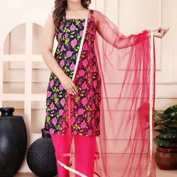 KALINI Women Floral Printed Regular Pure Cotton Kurta with Palazzos & With Dupatta-26