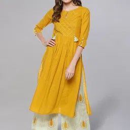 Idalia Plus Size Keyhole Neck Thread Work Pure Cotton Straight Kurta With Palazzos-picture-8