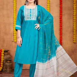 BAESD Girls Ethnic Motifs Yoke Design Regular Pure Silk Kurta With Trousers & Dupatta-picture-23