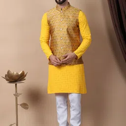 Anouk Men Floral Embroidered Regular Sequinned Pure Cotton Kurta with Churidar-18