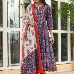 Rain & Rainbow Floral Printed Sequinned Pure Cotton Kurta with Trousers & Dupatta-picture-26