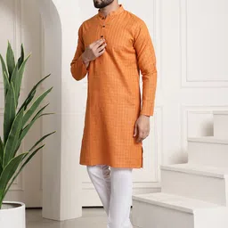 SOJANYA Checked Mandarin Collar Straight Kurta With Churidar-image-52