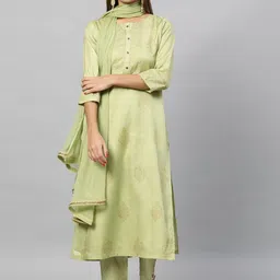 indo street Ethnic Motifs Printed Sequinned Satin Kurta with Trousers with Dupatta-10