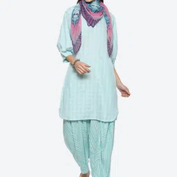 Biba Women Plus Size Geometric Printed Kurta with Salwar & Dupatta-picture-1