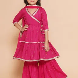 Bitiya by Bhama Girls Ethnic Motifs Printed Angrakha Gotta Patti Pure Cotton Kurta Set-image-85