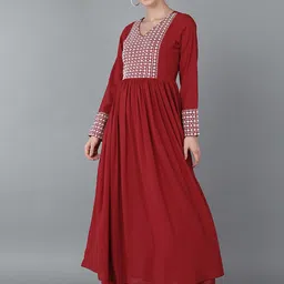 KALINI V-Neck Embroidered Empire Thread Work Kurta with Trousers & With Dupatta-0