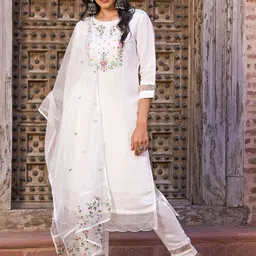 KALINI Embroidered Regular Chanderi Silk Kurta with Trousers & Dupatta-picture-35