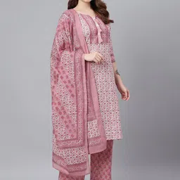 Idalia Plus Size Floral Printed Notch Neck Pure Cotton Straight Kurta With Palazzos-picture-18