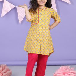 Sangria Girls Floral Printed Pure Cotton A-Line Kurta With Trousers-24