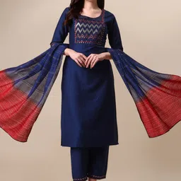 KALINI Chinon Sequin Embroidered Kurta & Trousers with Ombre Chanderi Dupatta Set-picture-24