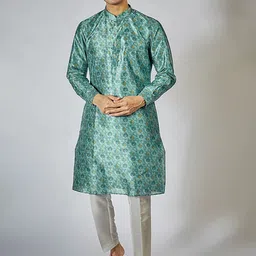 RNG Safawala Geometric Printed Band Collar Pure Cotton Straight Kurta With Trouser-image-91