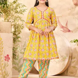 BAESD Girls Floral Printed Pleated Gotta Patti Pure Cotton A-line Kurta with Patiala-picture-41