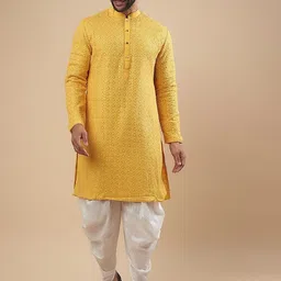 sven suits Men Floral Embroidered Regular Silk Crepe Kurta with Dhoti Pants-image-24