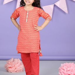 Kinder Kids Girls Regular Pure Cotton Kurta With Palazzos-image-90