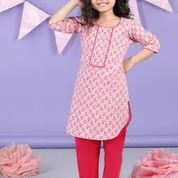 Sangria Girls Printed Pure Cotton A-Line Kurta With Trouser-52