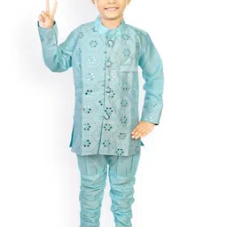 BAESD Boys Ethnic Motifs Embroidered Regular Mirror Work Dupion Silk Kurta with Churidar-8