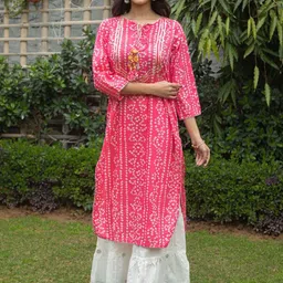 SVARCHI Women Pink Bandhani Printed Pure Cotton Kurta with Sharara-13