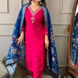 Siya Fashion Yoke Design Thread Work V-Neck Straight Kurta With Trousers And Dupatta-image-99