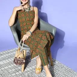 indo street Ethnic Motifs Printed Pure Cotton Kurta With Trousers-image-2