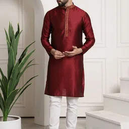 SOJANYA Ethnic Motifs Self Design Mandarin Collar Regular Kurta With Churidar-picture-15
