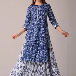 KANNAHI Ethnic Motifs Printed Regular Gotta Patti Pure Cotton Kurta with Skirt-29