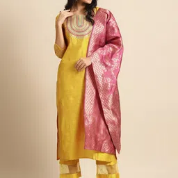 Varanga Women Mustard Yellow Embroidered Sequinned Kurta Set with Dupatta-7