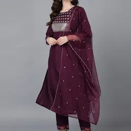 KALINI Floral Embroidered Regular Sequinned Kurta with Trousers & With Dupatta-42