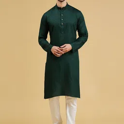 RAJUBHAI HARGOVINDAS Mandarin Collar Ethnic Motifs Regular Pure Cotton Kurta with Churidar-image-42