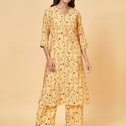 RANGMANCH BY PANTALOONS Floral Printed Pure Cotton Anarkali Kurta with Palazzos-image-18