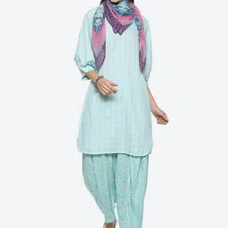Biba Geometric Printed Kurta With Salwar & Dupatta-picture-0