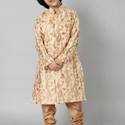 Aks Kids Boys Mandarin Collar Woven Design Zari Kurta with Churidar-picture-52