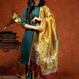 KALINI Boat Neck A-Line Gotta Patti Kurta with Trousers & Dupatta-38