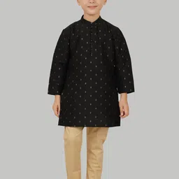 Ethniks Neu-Ron Boys Ethnic Motifs Printed Band Collar Straight Kurta With Pyjama-12