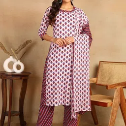 mokshi Floral Printed Regular Pure Cotton Kurta With Trouser & Dupatta-12