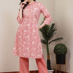 Nayam By Lakshita Floral Printed Mandarin Collar Regular Kurta with Palazzos-picture-32