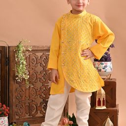 Superminis Boys Embroidered Angrakha Thread Work Pure Cotton Kurta with Pyjamas-picture-25