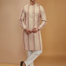 RNG Safawala Striped Mandarin Collar Sequinned Straight Kurta With Trouser-picture-55