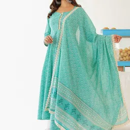 PINK CACTII Printed Empire Pure Cotton Kurta with Trousers & Dupatta-image-27