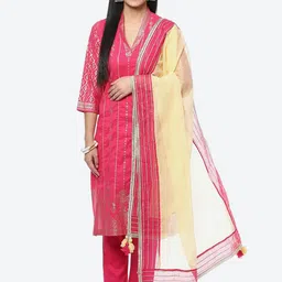 Biba Women Ethnic Motifs Printed Gotta Patti Kurta with Trousers & With Dupatta-27