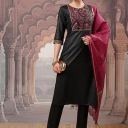 Vishudh Black Yoke Design Thread Work Kurta with Trouser & Dupatta-picture-45