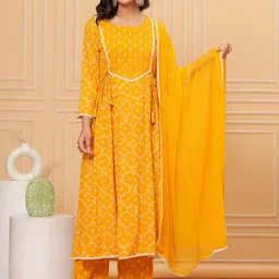 JVSP FASHION Ethnic Motifs Embroidered Round Neck Straight Kurta with Trousers & Dupatta-33