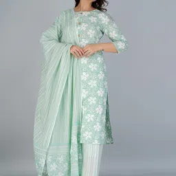 KALINI Floral Printed Regular Pure Cotton Kurta with Palazzos & With Dupatta-1