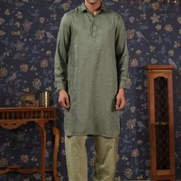 House of Pataudi Woven Design Pathani Kurta With Pyjama-picture-24
