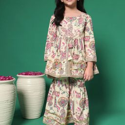 Readiprint Fashions Girls Floral Printed Pleated Gotta Patti Pure Cotton Kurti with Sharara-image-59