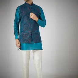 RNG Safawala Regular Mandarin Collar Dupion Silk Kurta with Trouser With Jacket-picture-14