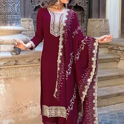 BAESD Floral Embroidered Sequnnied Straight Kurta With Trousers And Dupatta-picture-26
